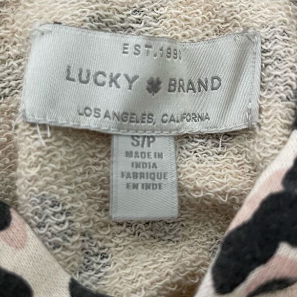 Lucky Brand Leopard Print Hoodie Sweatshirt Tan Black French Terry Long Sleeve S - Picture 5 of 8